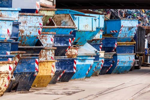 Waste recycling in London with sorted bins and collection containers